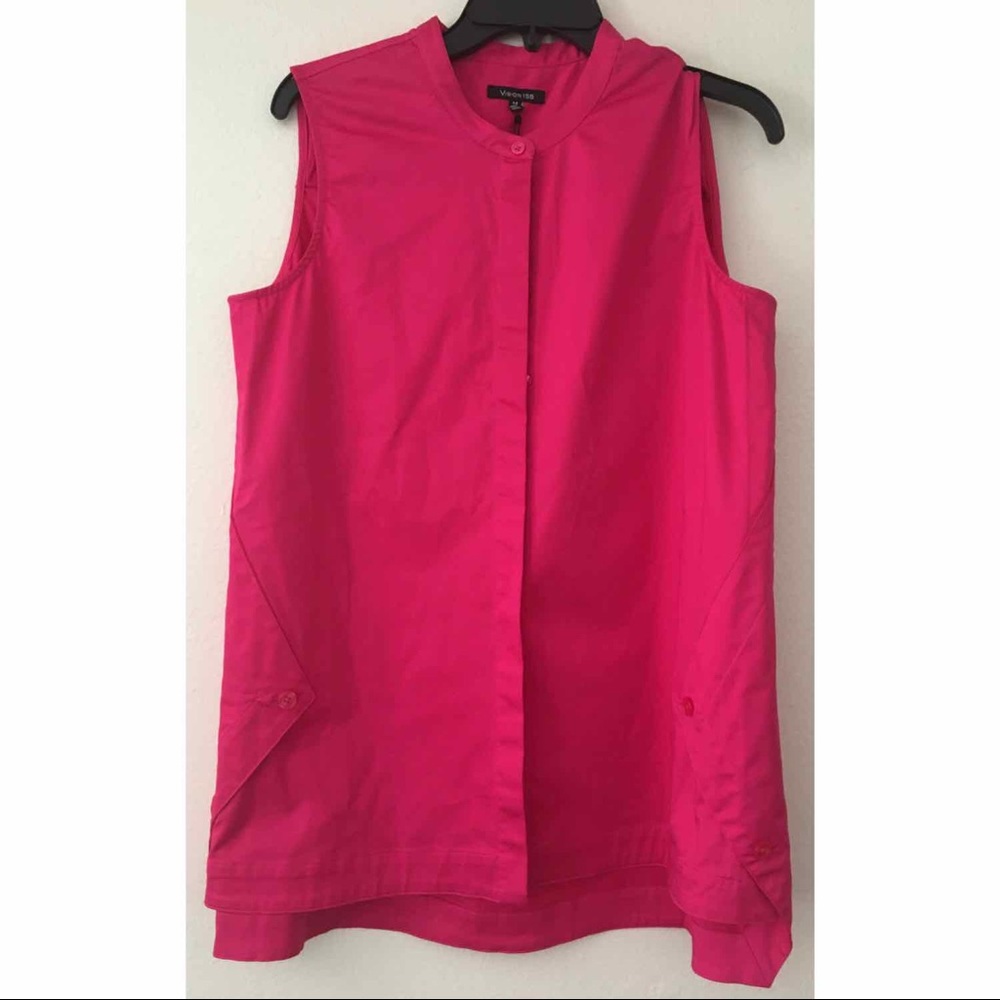 Vision 155 Mandarin Collar Sleeveless Pink Shirt